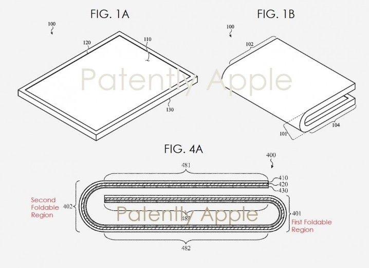 Apple katlanır telefon patenti. Görüntü Patently Apple