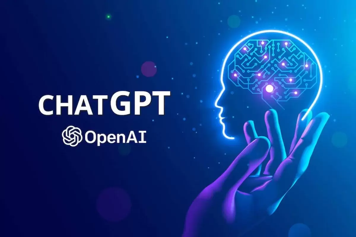 image of hand holding an ai face looking at the words chatgpt openai compress
